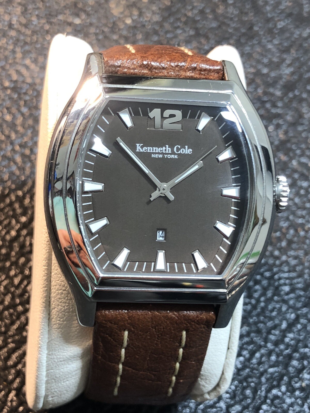 Kenneth Cole Men’s Watch Barrel/Tonneau Shape Bronze Tone Dial 43mm New Battery