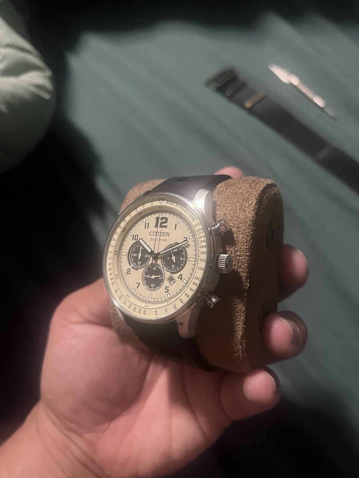 Citizen CA4500-08X Eco-Drive Chronograph Beige dial w/Racing Strap and nato