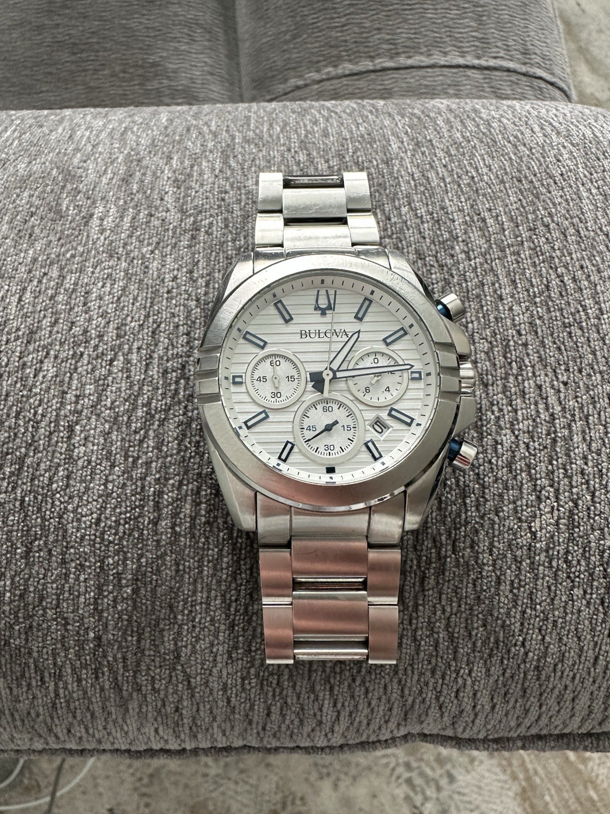 Bulova Men’s Silver Stainless Steel Quartz Chronograph Watch 96B307 42 mm