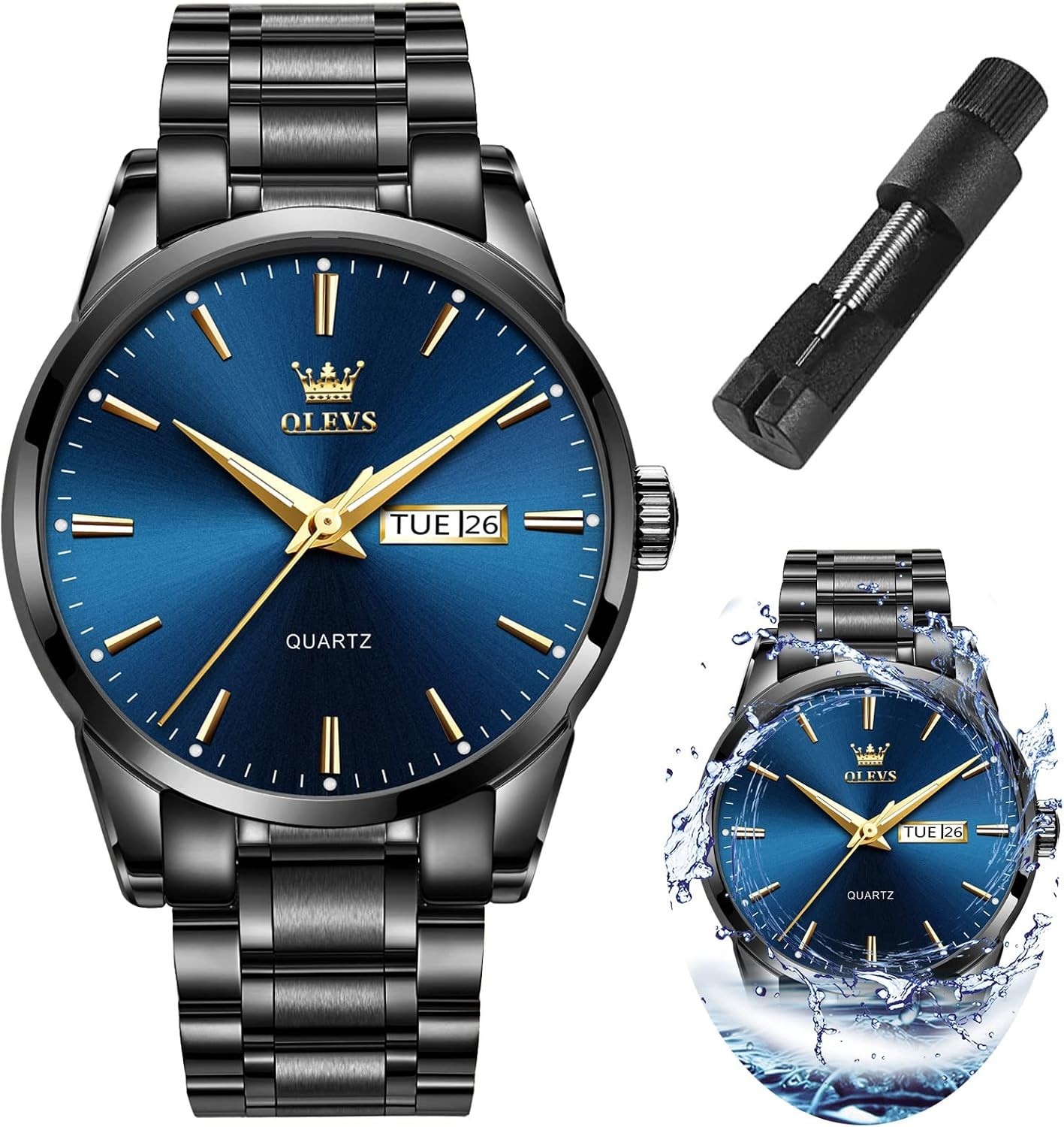 Men’s Casual Luminous Watch – Waterproof, Stylish Blue and Black Design