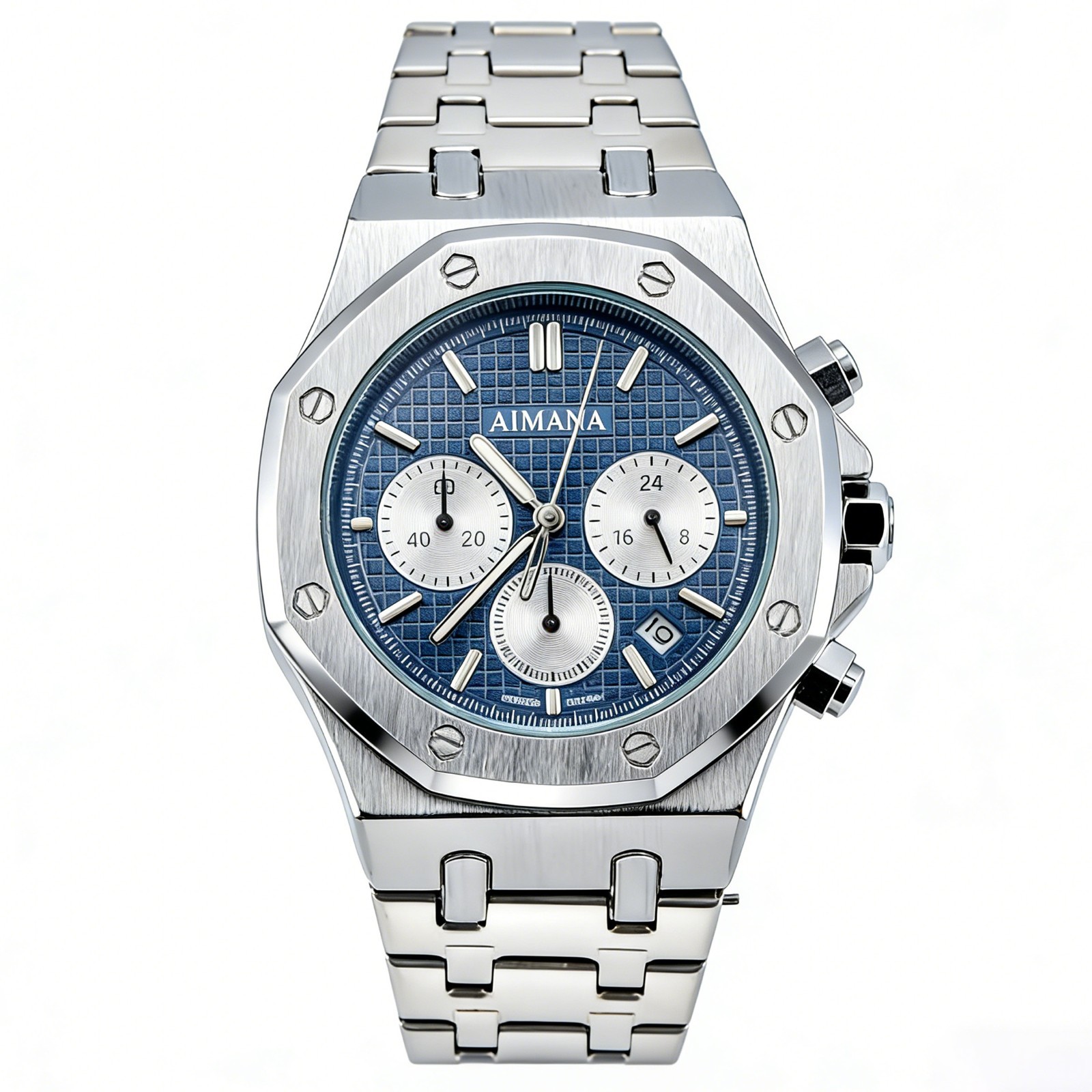 VORSEL Mens Business Quartz Chronograph Watch Blue Dial 43mm Date Display