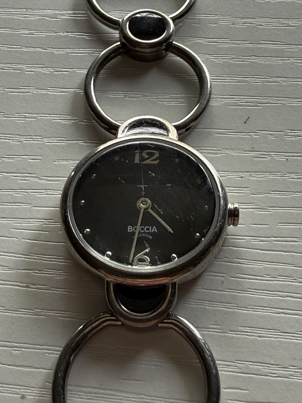 Boccia Titanium Women’s Swiss Quartz Bracelet Watch Black Dial WORKING w Battery
