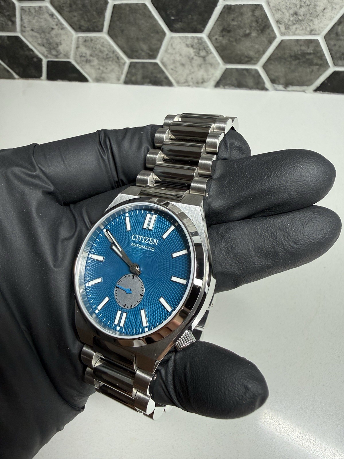 Citizen Automatic tsuyosa Blue Textured Dial SS Bracelet 40mm 50m w/ Box