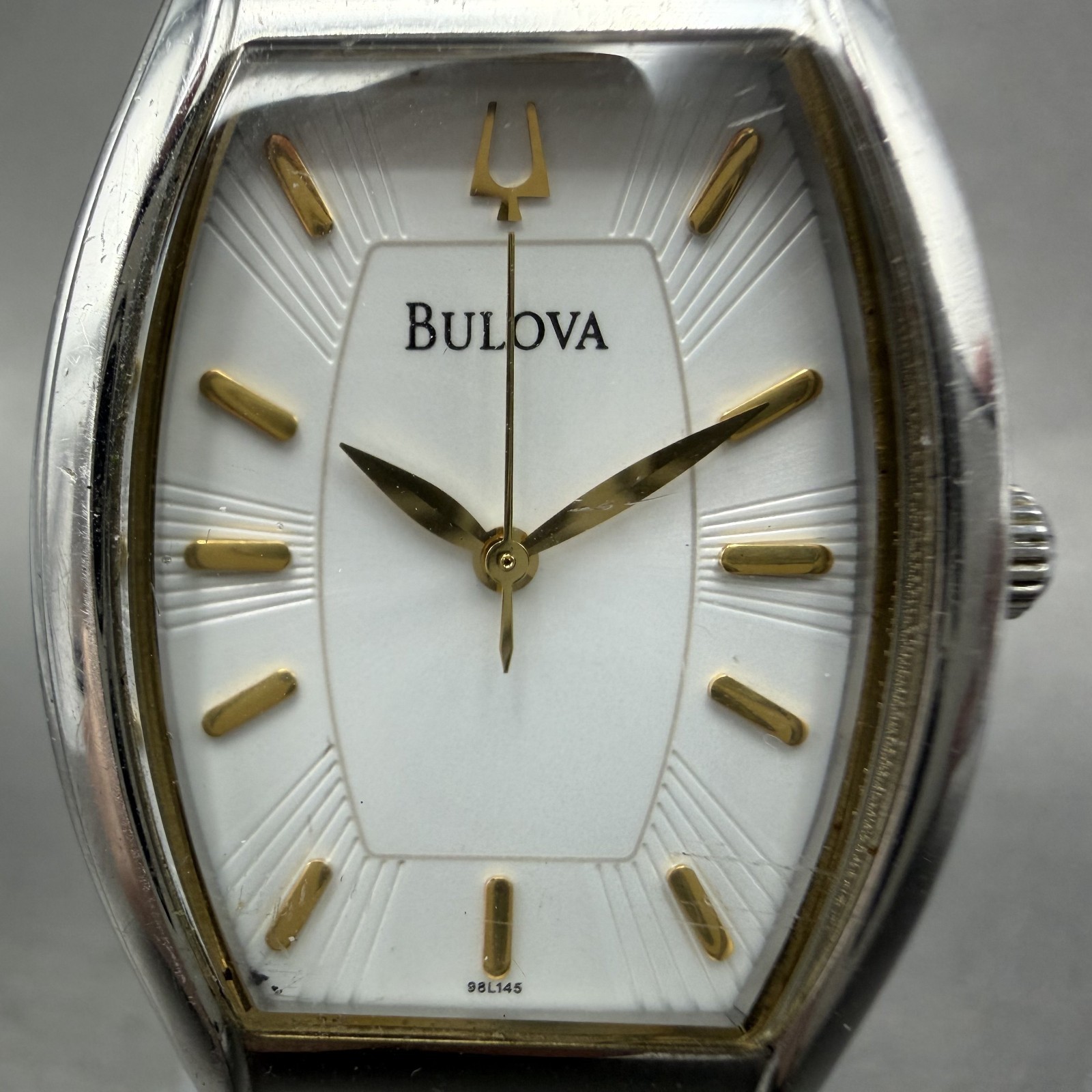 Bulova Watch Women 26mm White Dial Two Tone Tonneau 98L145 New Battery