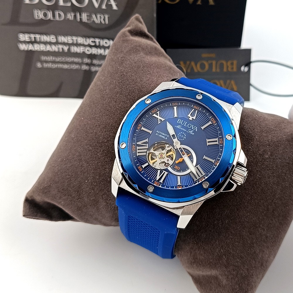 Bulova Marine Star 98A303 Blue Dial Rubber Strap Automatic Men’s Watch 44 mm