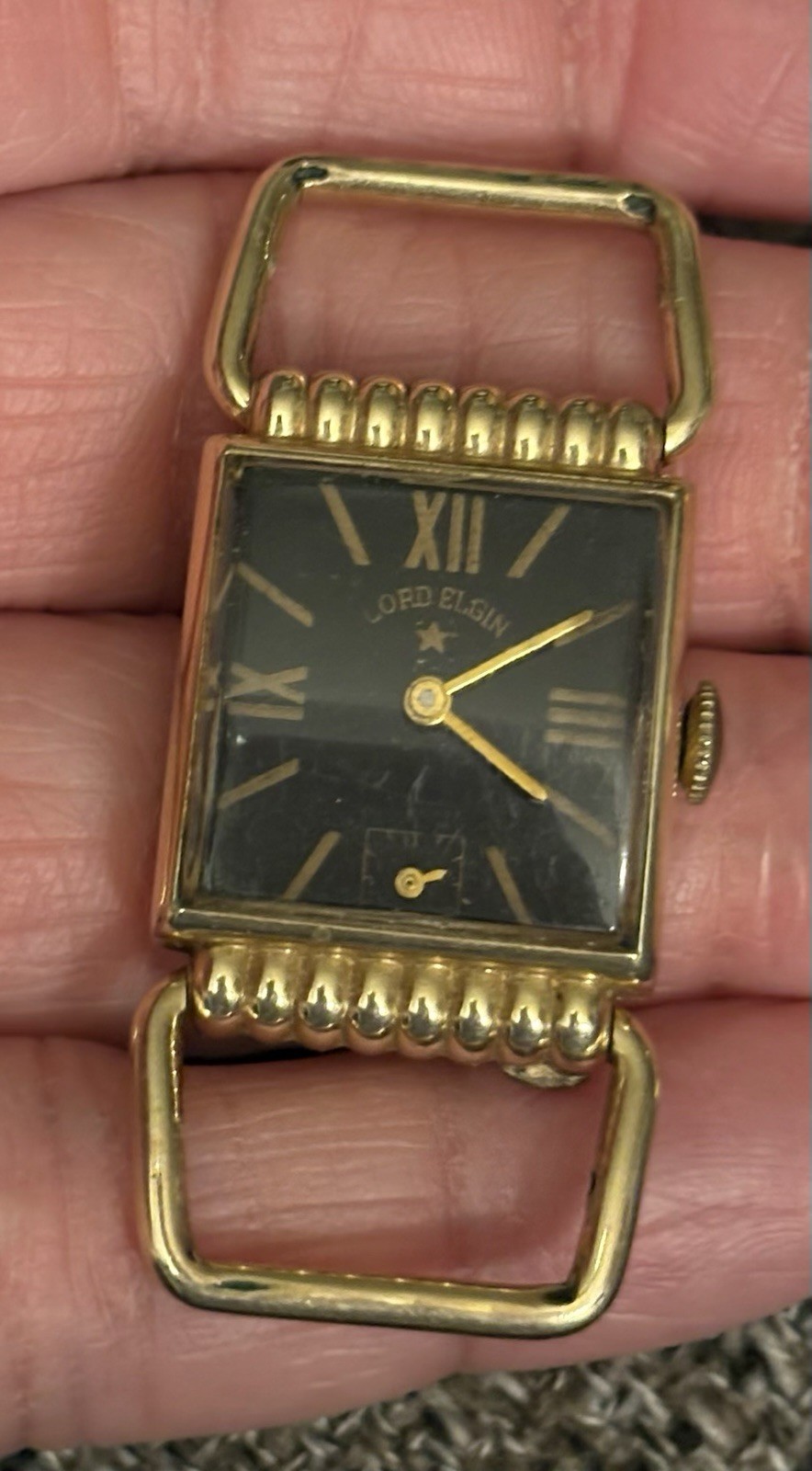 Vintage Lord Elgin Rose Gold Filled Watch Black Dial Wristwatch for Parts