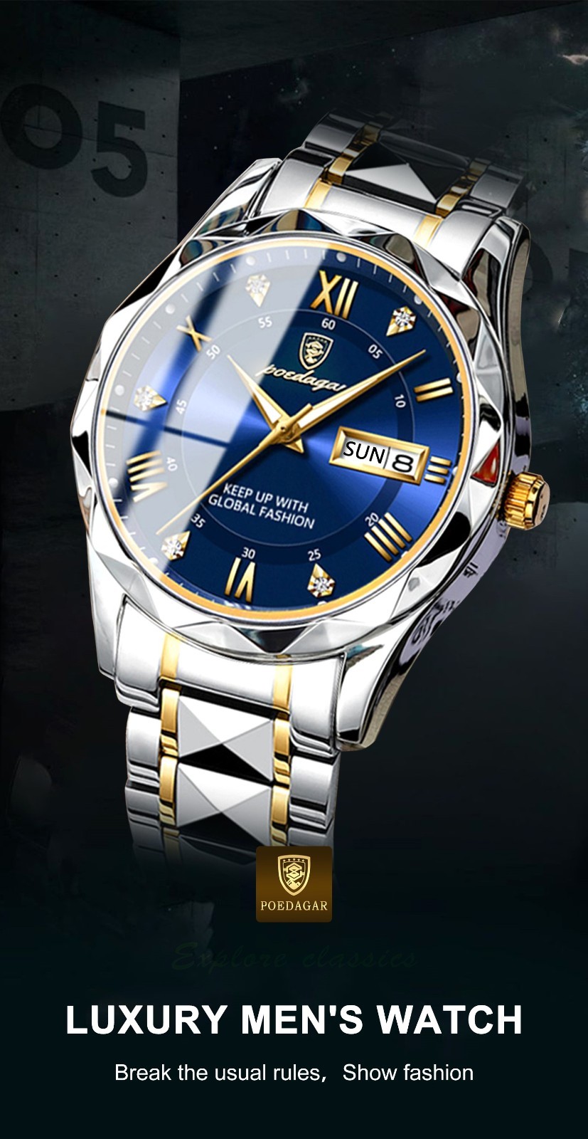 Original POEDAGAR Men Top Brand Business Luxury Waterproof Quartz Watch Blue UK