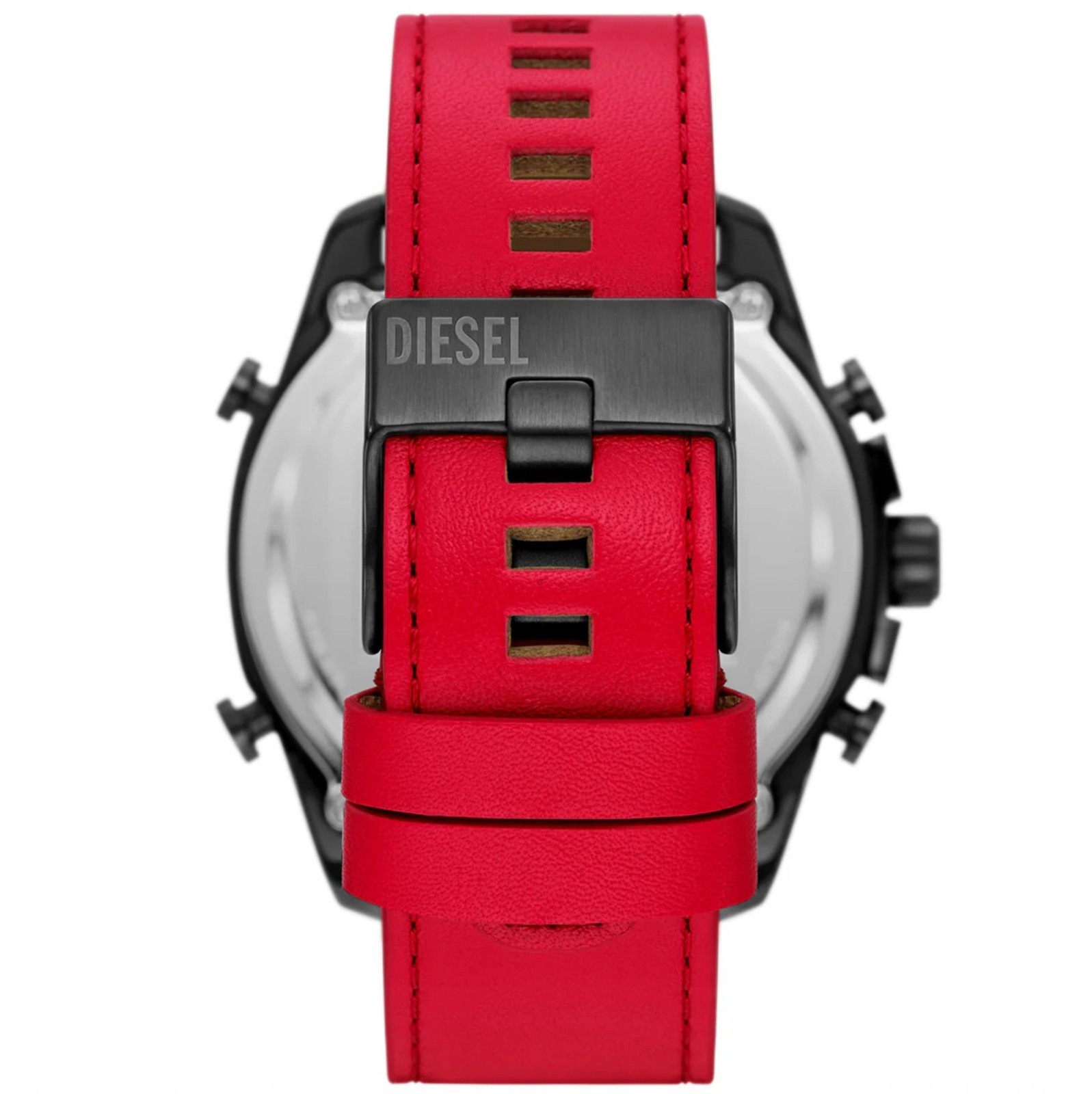DIESEL Black Stainless-Steel Grey Sunray Dial 51mm Watch Red White Leather Band