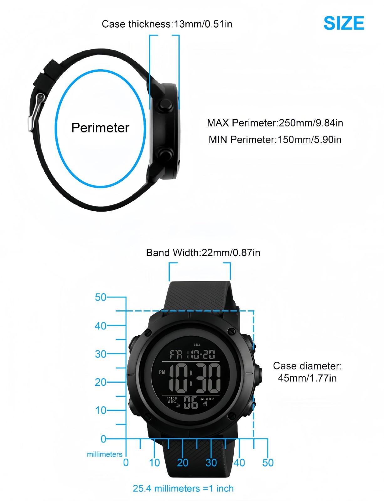 Waterproof Digital Sports Watch for Men, Military Style, Backlight, Small Size,