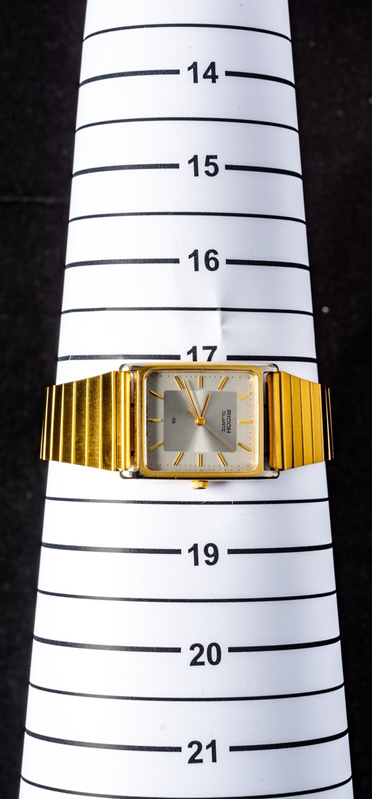 Ricoh Gold-Plated Rectangular Men’s Quartz Dress Watch– Working, 25 x 26mm Case