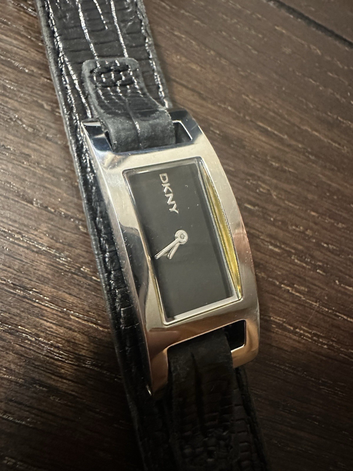 DKNY Women’s Rectangle Dress Watch Black Dial Leather Strap Quartz 30m