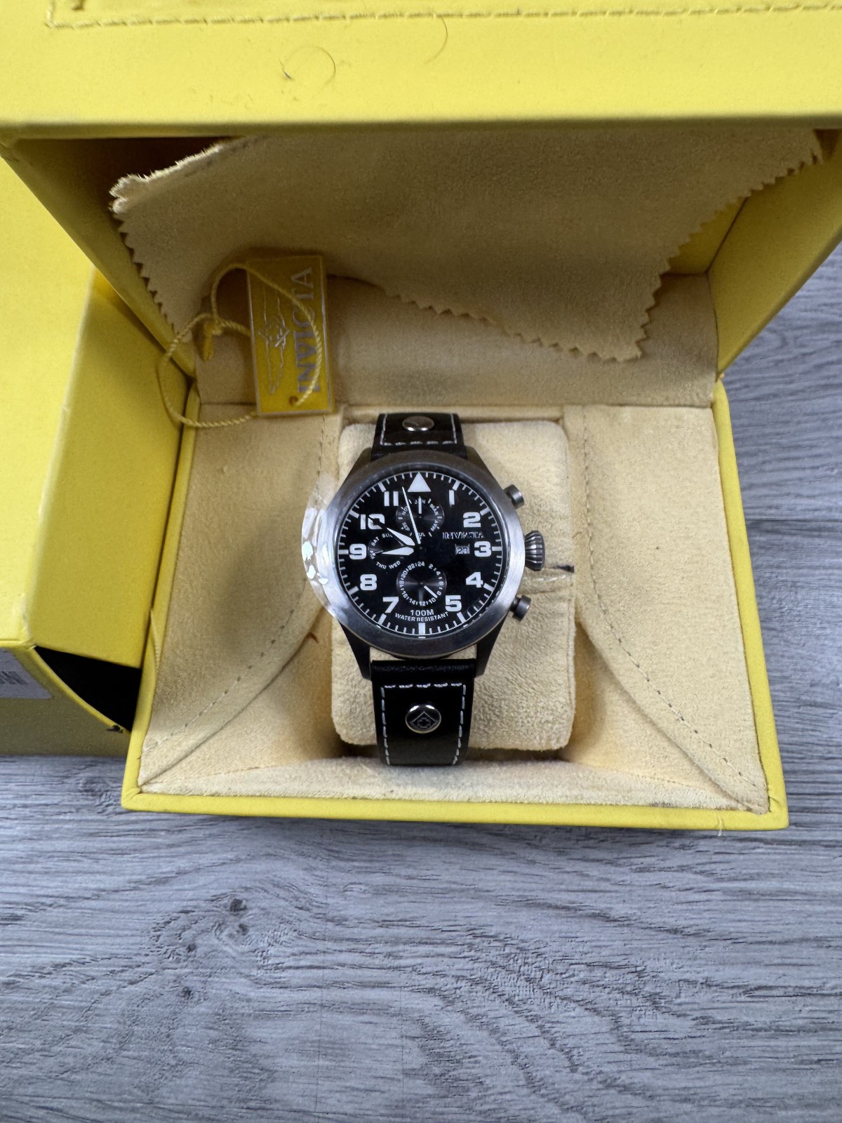 Invicta I Force Black Leather Men’s Watch Water Resistant 100M Flame Fusion READ