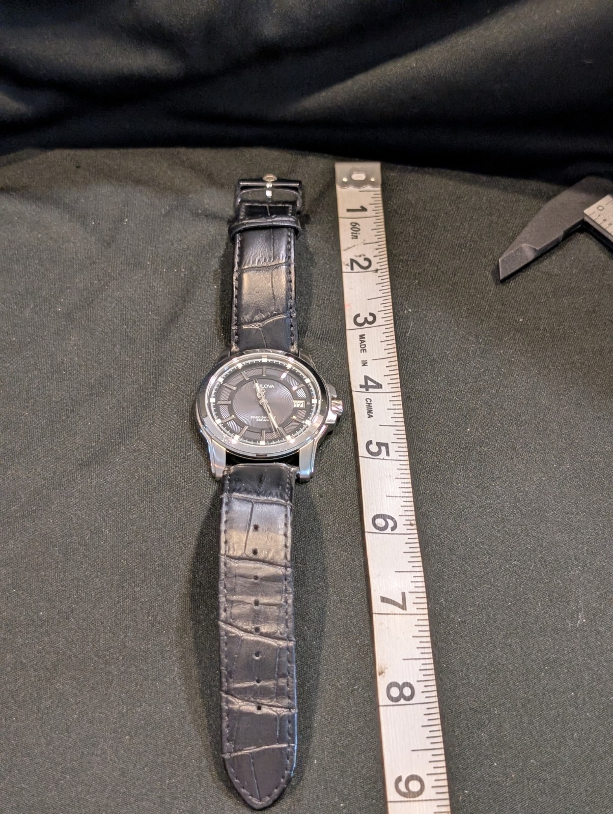 Bulova Precisionist Gray Dial Silver Tone Black Leather Band Men’s Watch 96B158