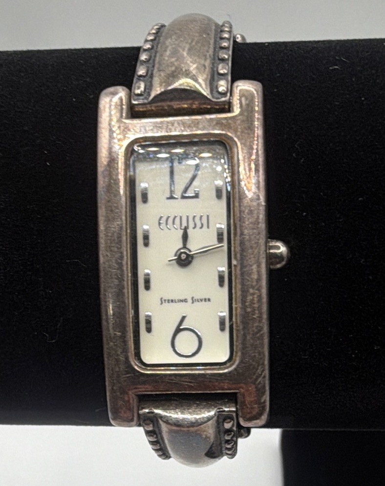 Ecclissi Women’s Quartz Dress Watch White Dial Sterling Silver Rectangle Bangle
