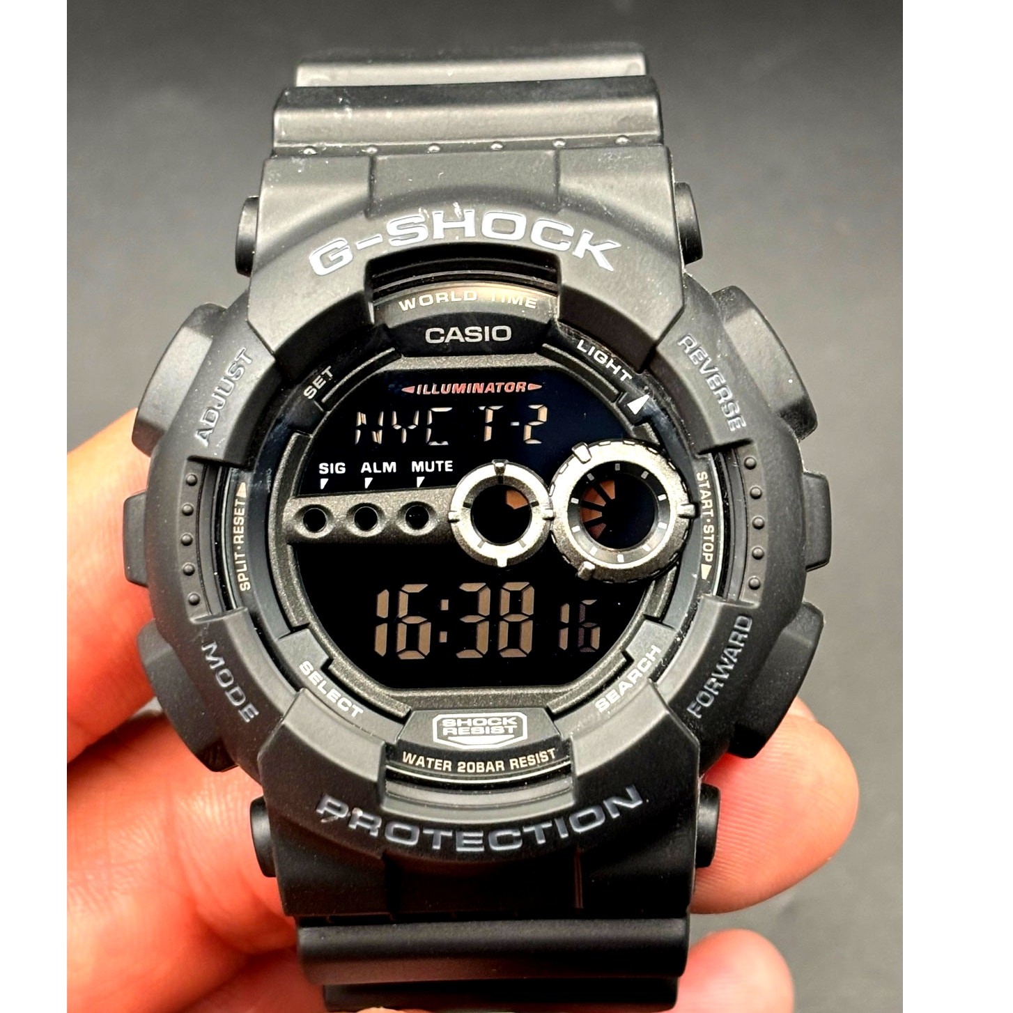 Casio G-Shock GD100-1B Black Digital High Brightness World Time 200M Watch NIBWT