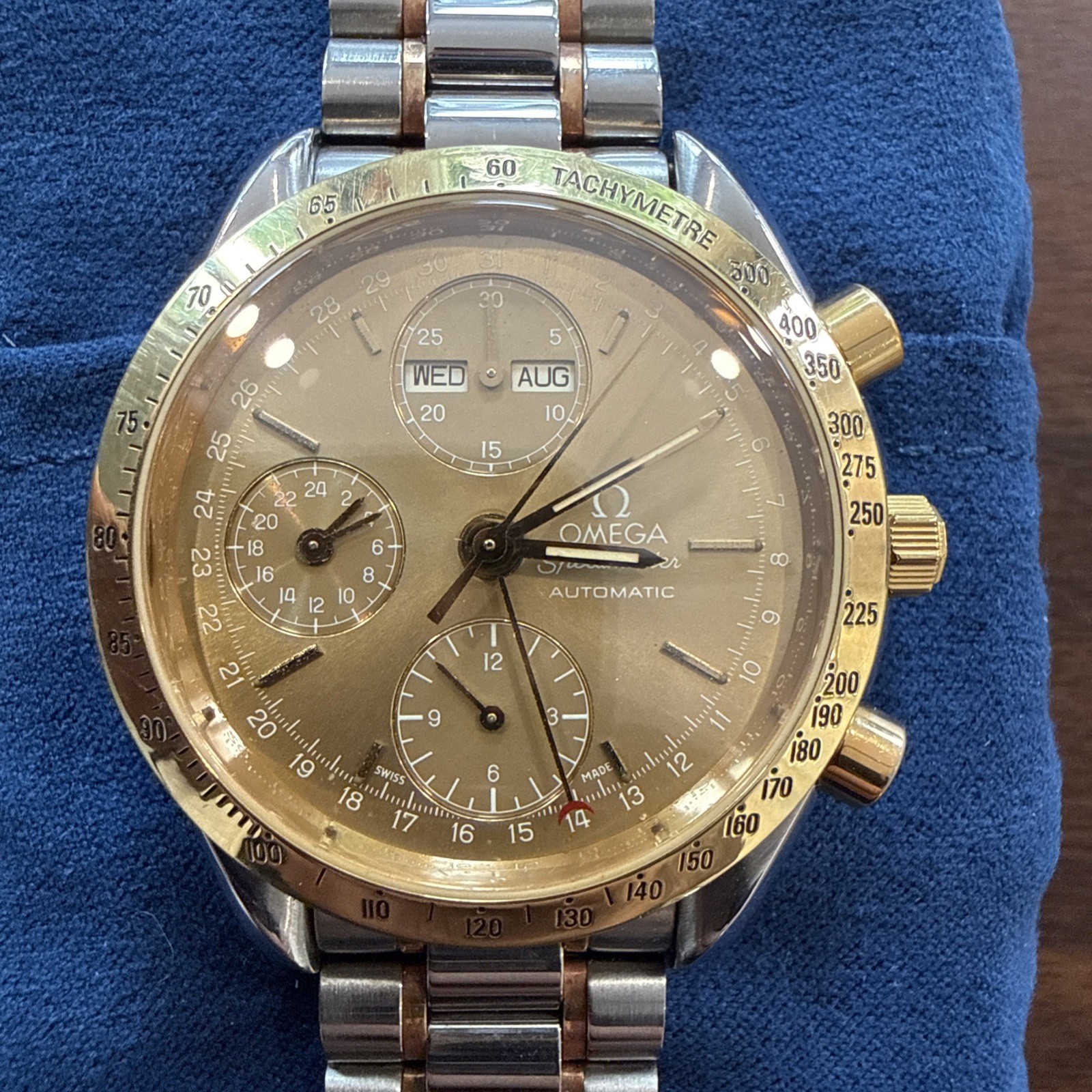 OMEGA Mens Watch, 3523 SPEEDMASTER AUTO CHRONOGRAPH, Triple Date, RARE GOLD DIAL
