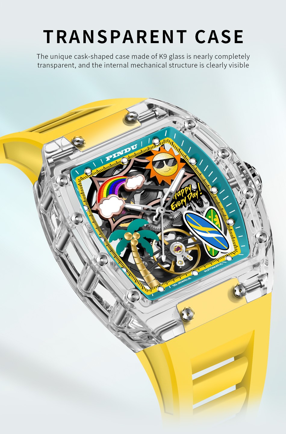 PINDU Hawaiian light luxury vacation style men’s crystal mechanical watch