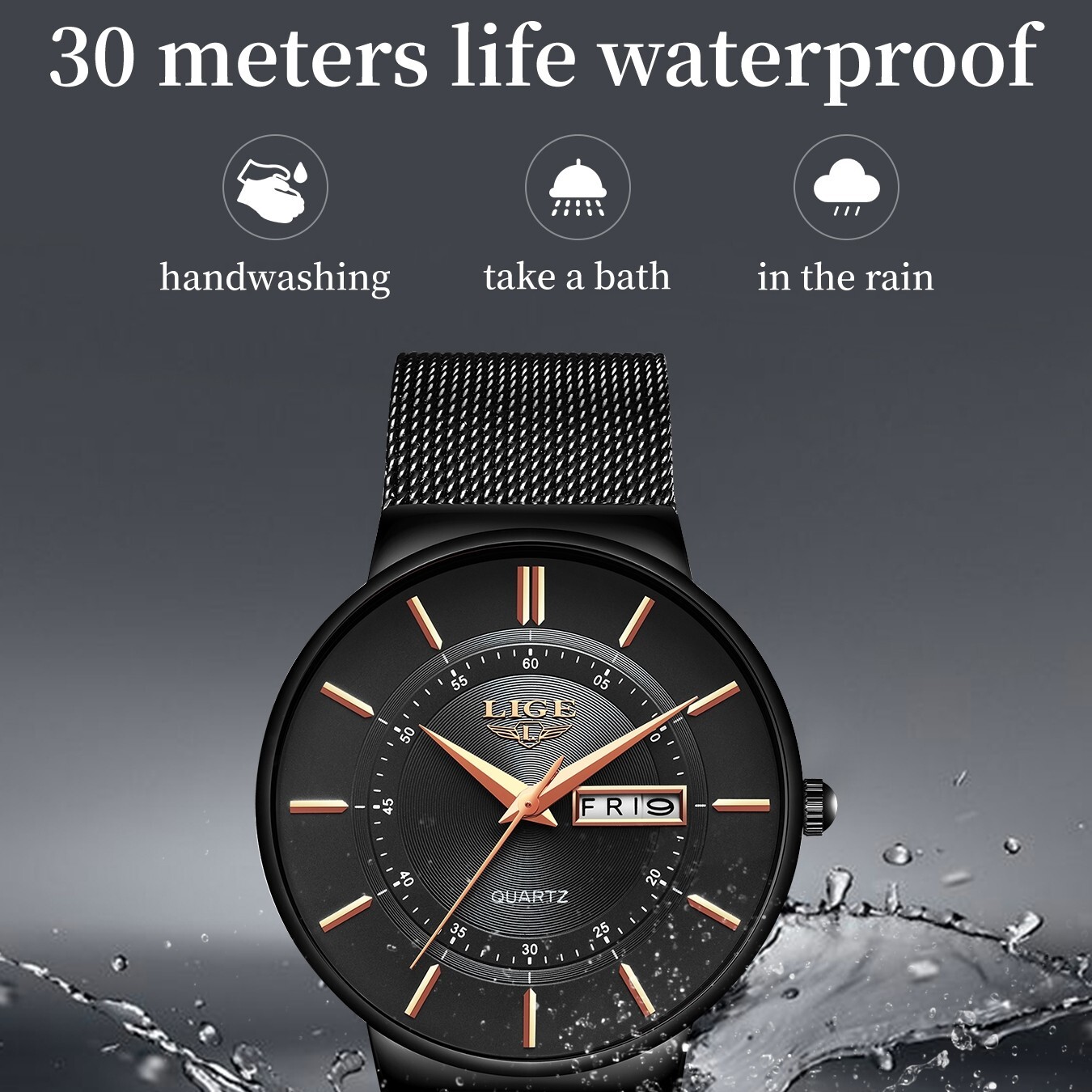 Ultra-thin Men’s Watch Quartz Date Stainless Steel Daily Wristwatch Waterproof