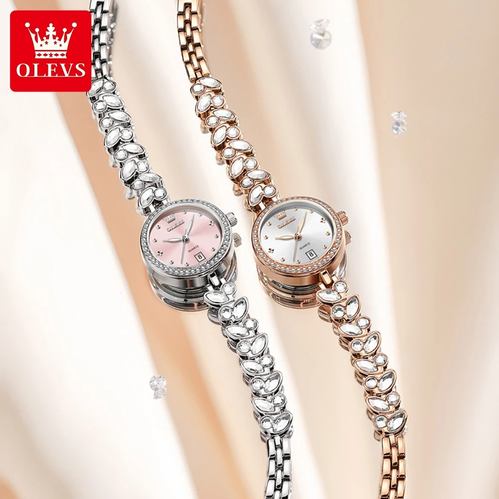 OLEVS Diamond Small Dial Wristwatch Calendar Luminous Quartz Watch for Women