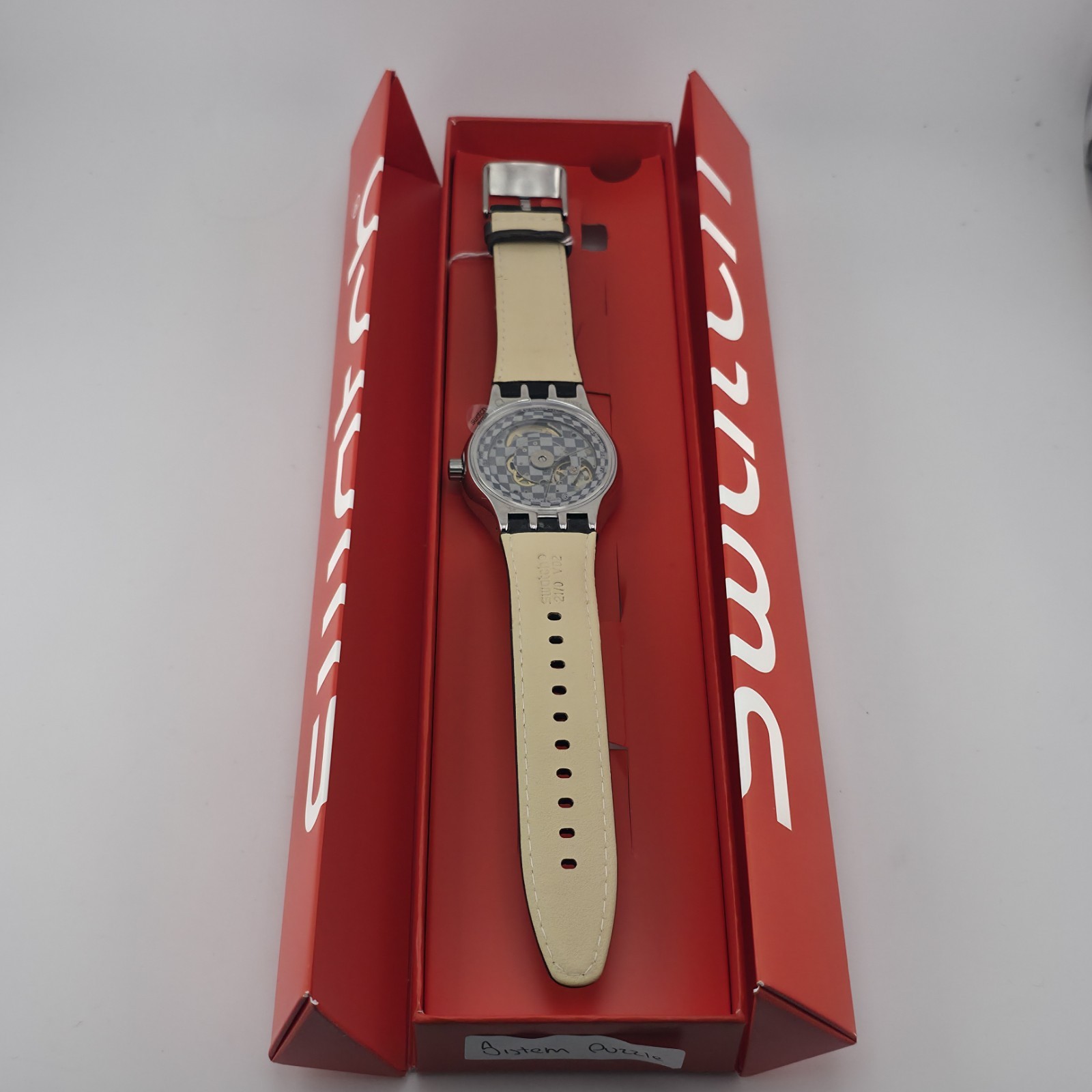 Swatch Sistem51 Automatic Puzzle YIS408 42mm Silver Dial Leather Strap New