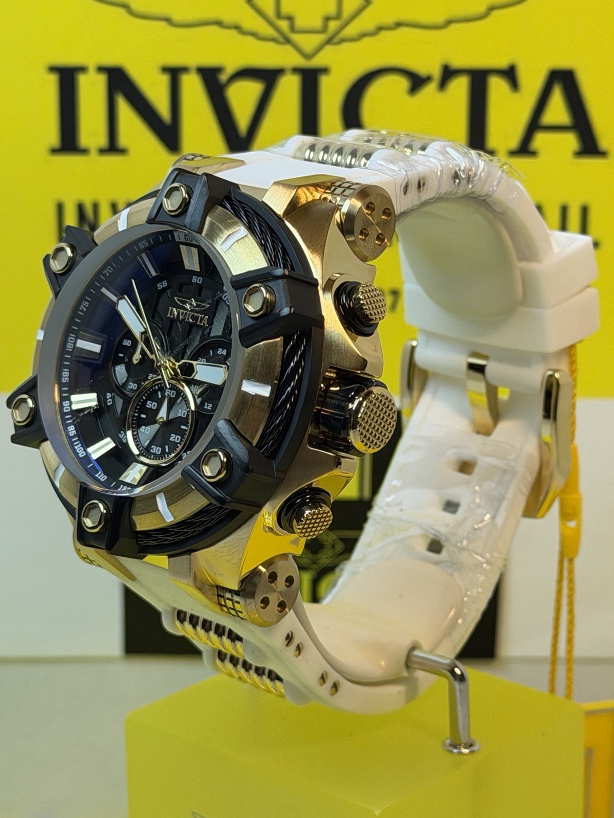 Invicta Bolt Surge Men’s 52mm, White Silicone Gold Chronograph Watch! SHARP!!