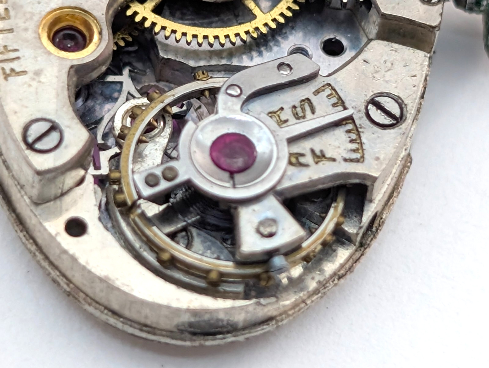 Antique ABRA 15j Art Deco Textured Dial Swiss Watch Movement 15mm PARTS REPAIR