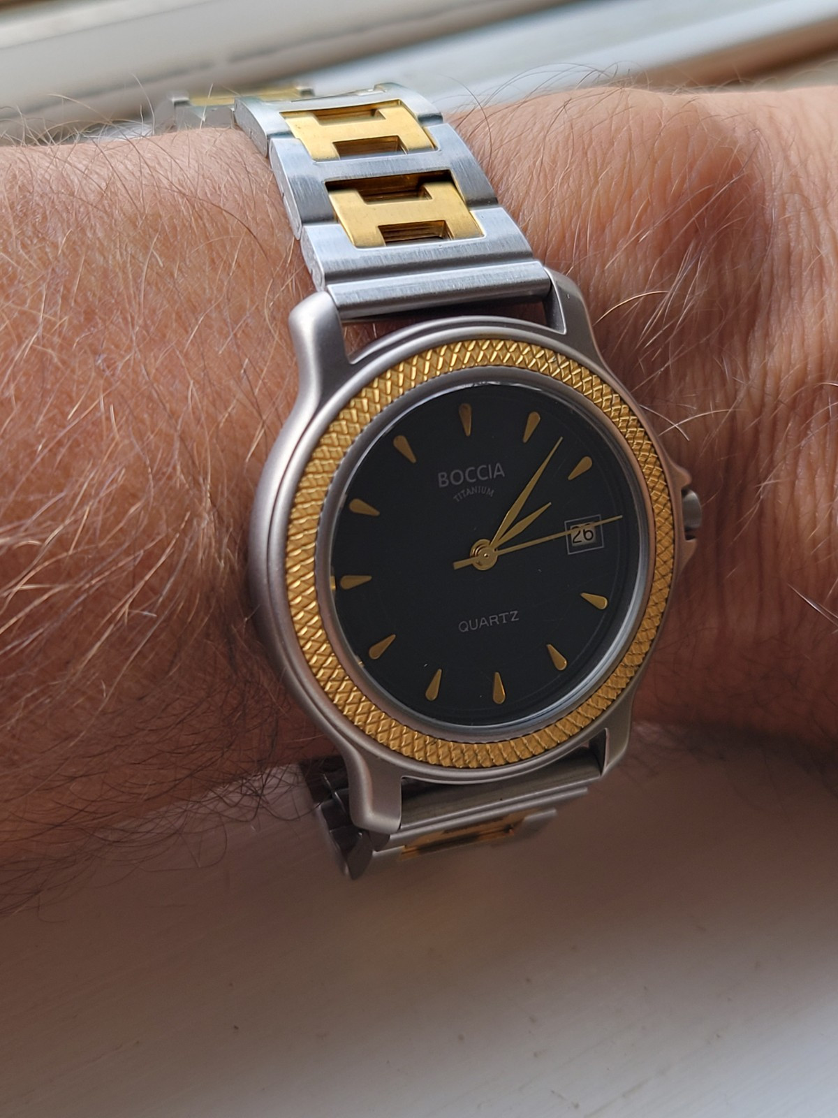 BOCCIA TITANIUM WITH TWO-TONE “H-links” SS CUSTOM BRACELET MENS WATCH