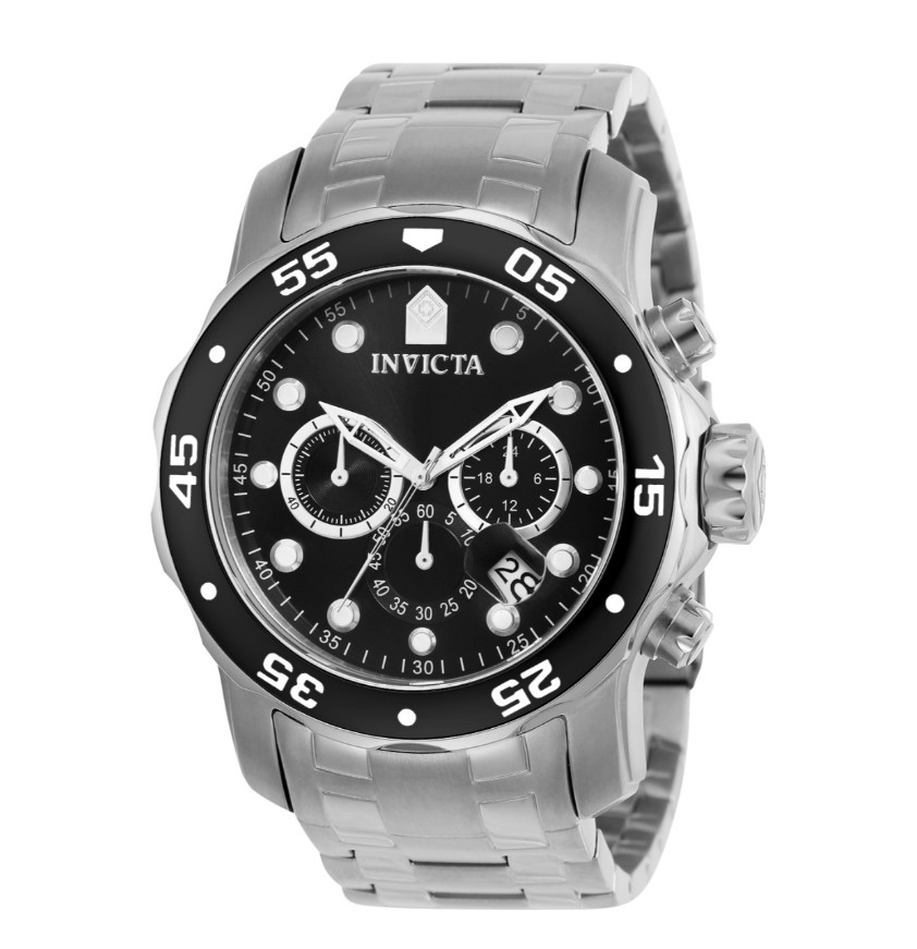 Invicta Pro Diver SCUBA Mens 48mm Silver Black Dial Chronograph Steel Watch 0069