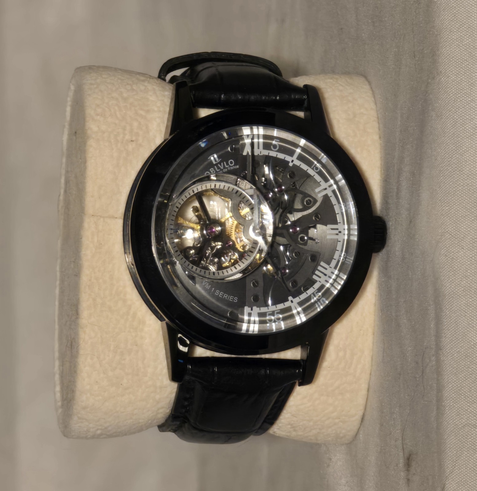Arbvlo VM1 Series Men’s Automatic Skeleton Watch Black Case Black Leather