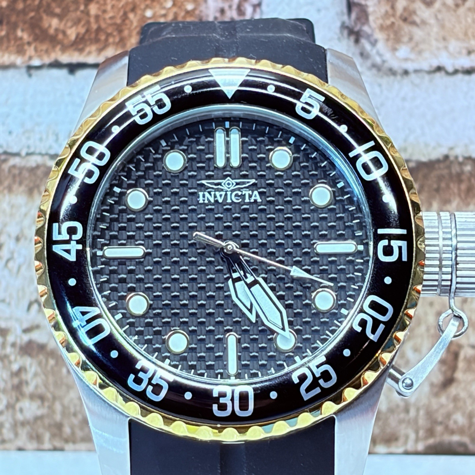 Invicta 32964 Pro Diver Men’s 50mm Black Carbon Fiber Dial Quartz Watch Silicone