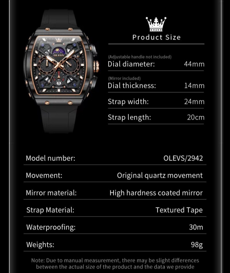 OLEVS Men’s Quartz Watch Waterproof Luminous Wristwatch for Male Silicone Band