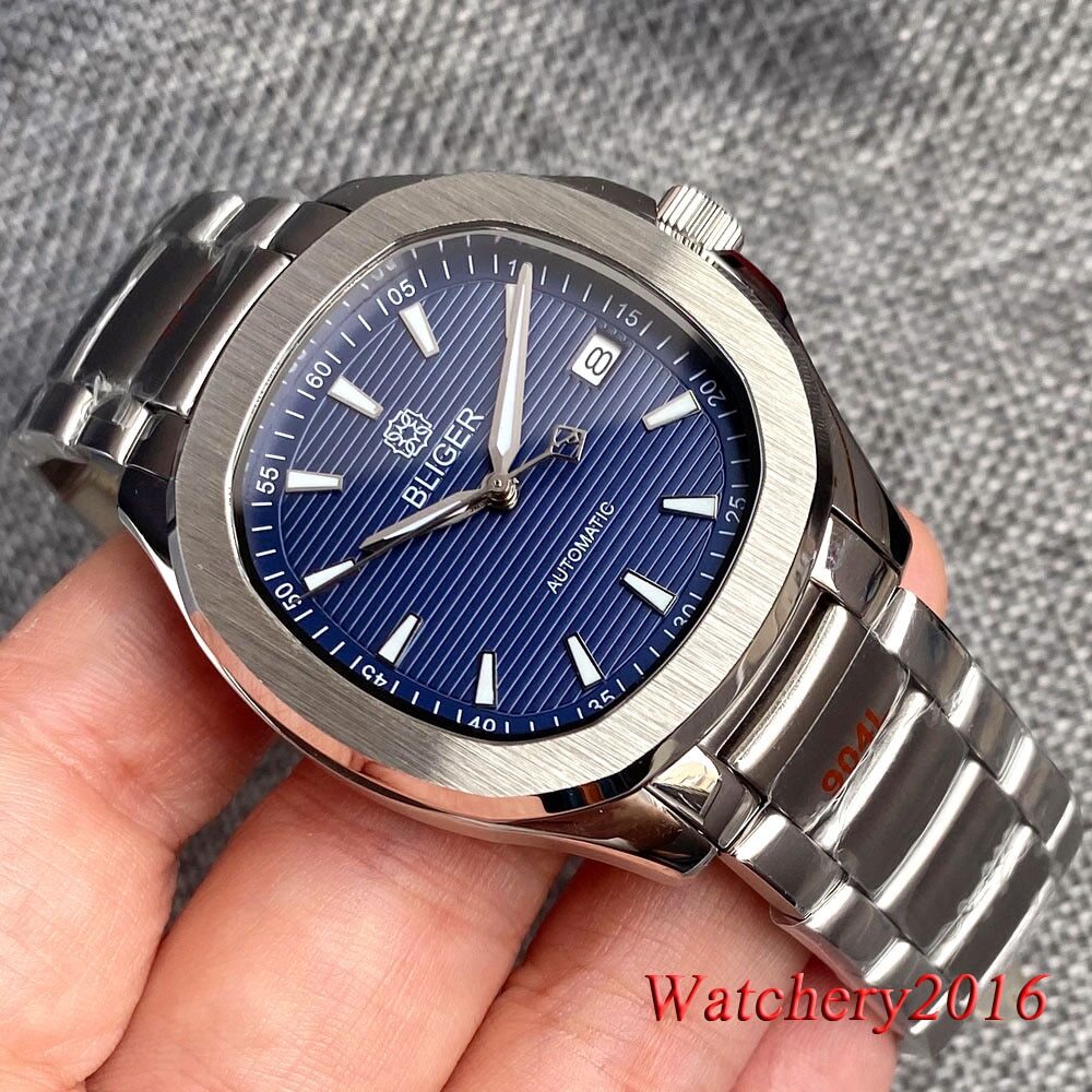 40mm Square Bliger Blue Green Black White Dial Japan NH35A Automatic Mens Watch