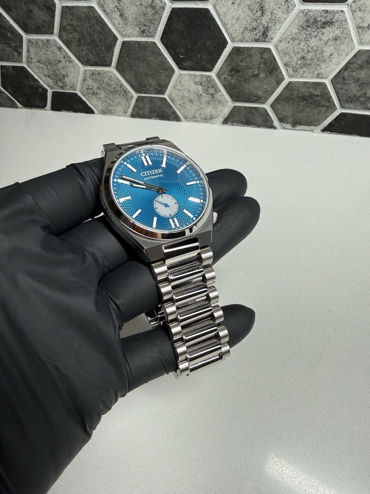 Citizen Automatic tsuyosa Blue Textured Dial SS Bracelet 40mm 50m w/ Box