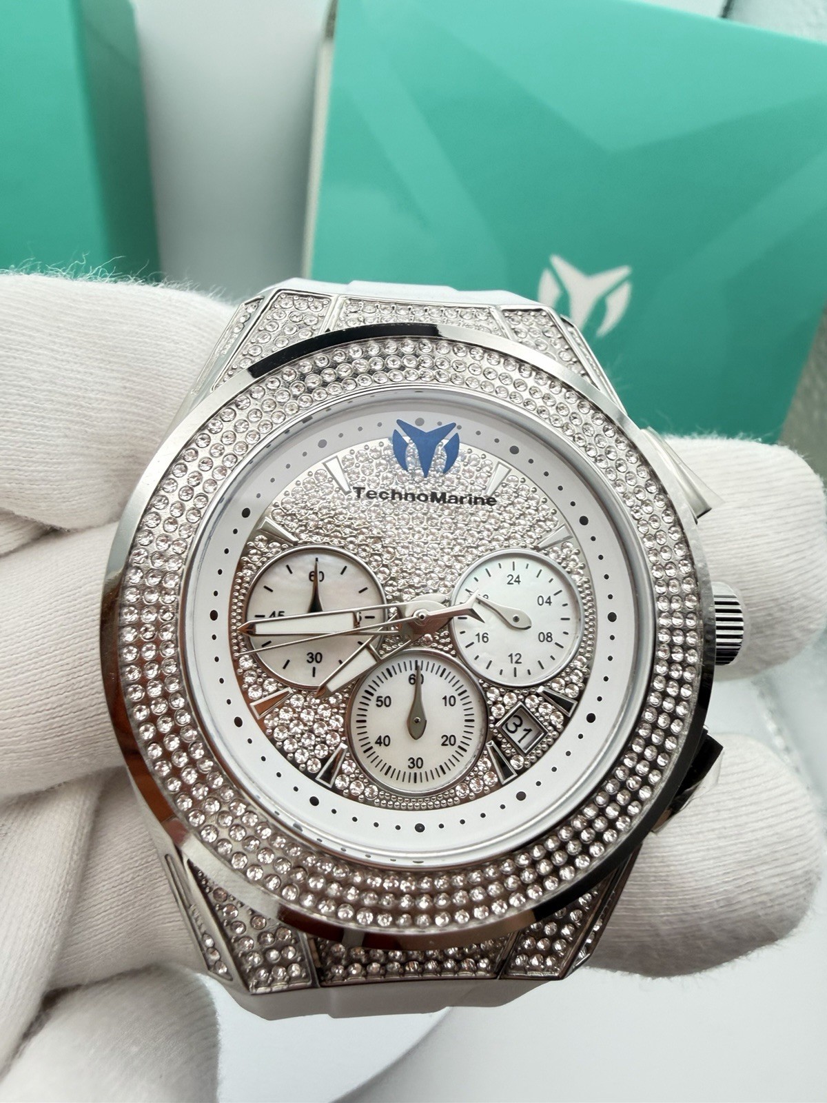 TechnoMarine Cruise Diva Pave Unisex Watch w/ MOP Dial – 45mm, White TM-125031