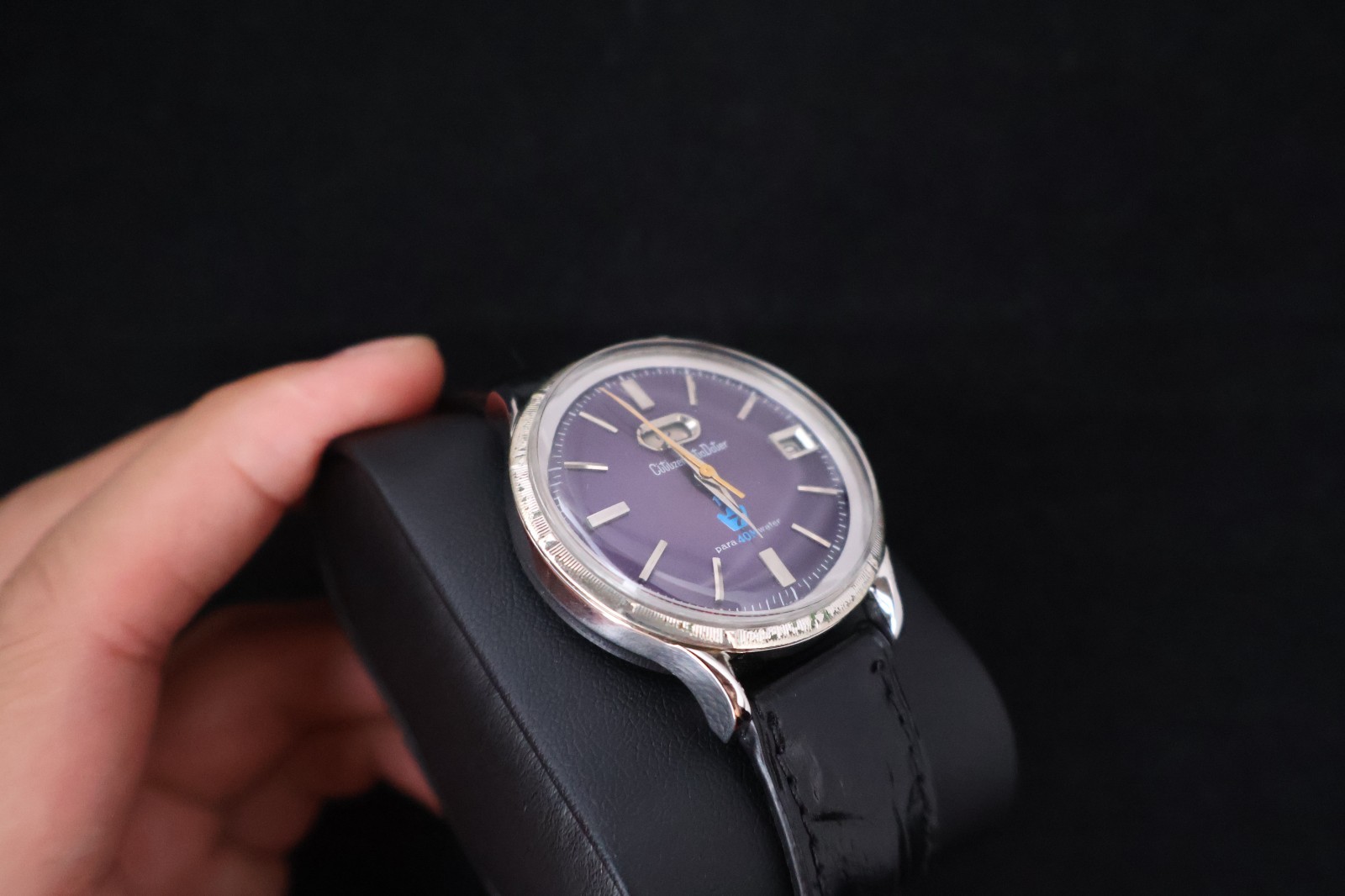 Serviced Rare Vintage 1965 Citizen Auto Dater Purple Dial 19 Jewels
