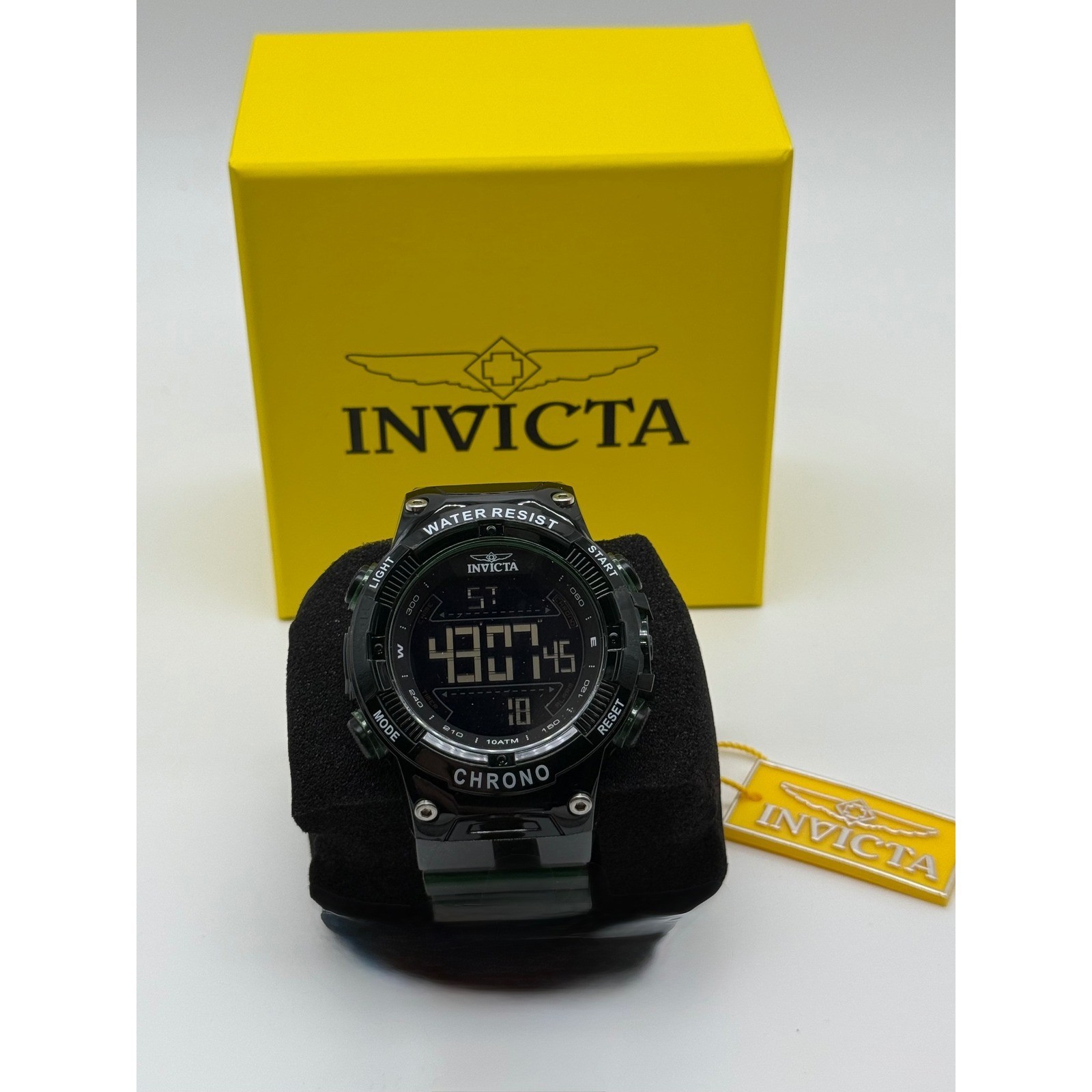 Invicta Racing 49042 Digital Chronograph Black Green Resin Watch 100M New in Box