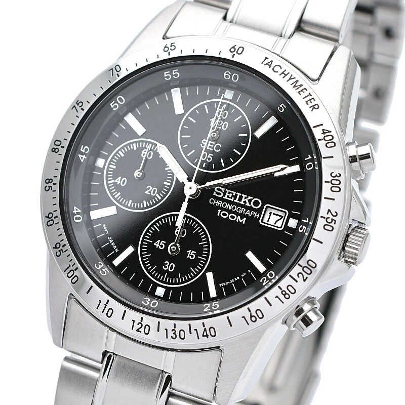 SEIKO Chronograph SND367P1 (aka SND367PC)Men’s Watch Black Silver NEW in Box