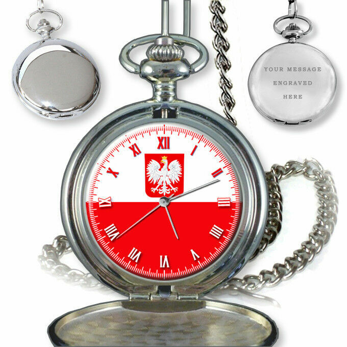 POLISH EAGLE POLAND COAT OF ARMS FLAG POCKET WATCH BIRTHDAY BEST GIFT ENGRAVING