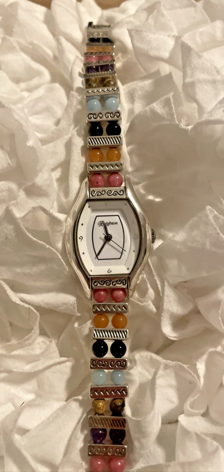 Vintage Tonneau-Shaped Womans Fashion Watch-Multi-Colored Beaded Band-Needs Batt