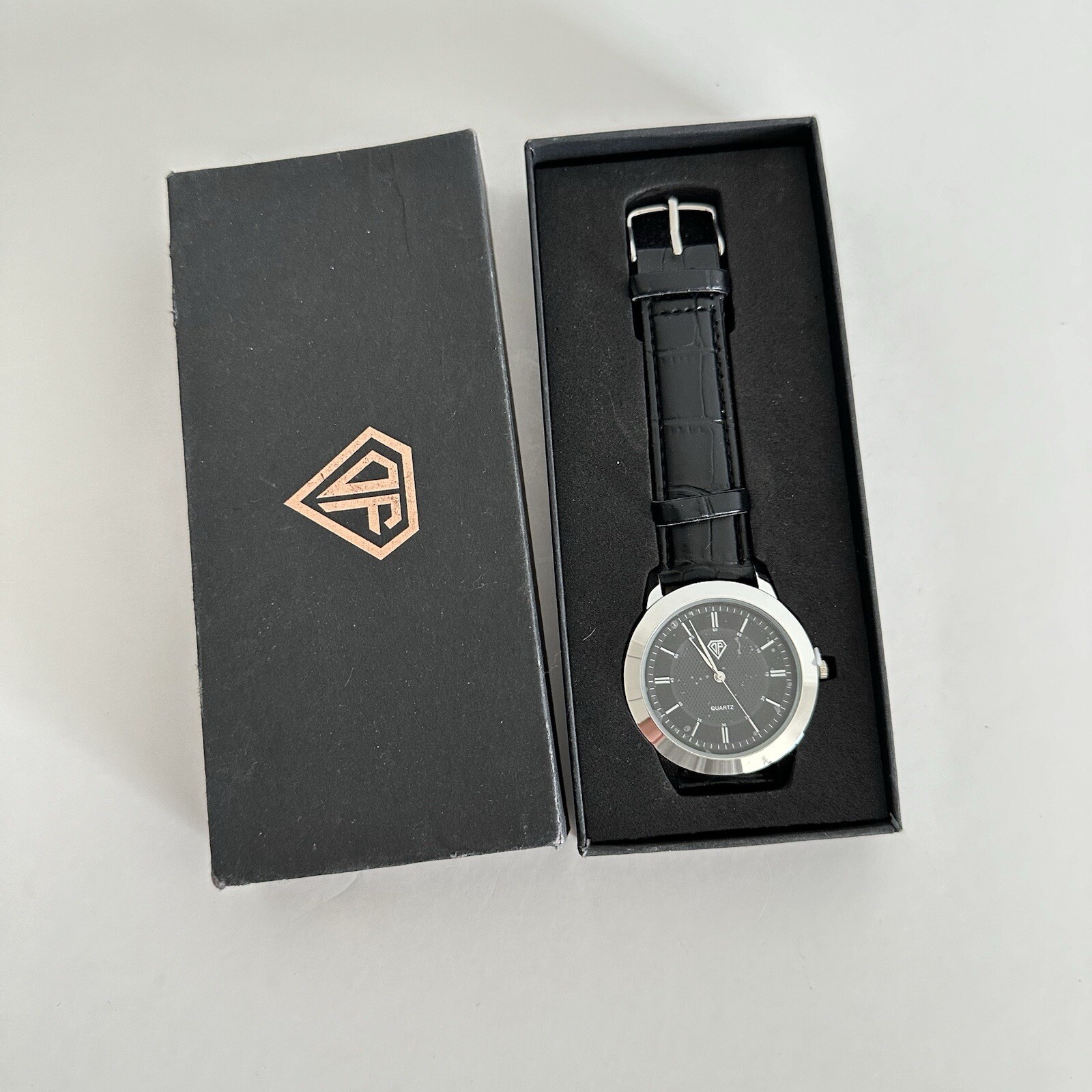 DF Shield Quartz Watch Leather Steel Classy Black Silver Analog Formal Luxury