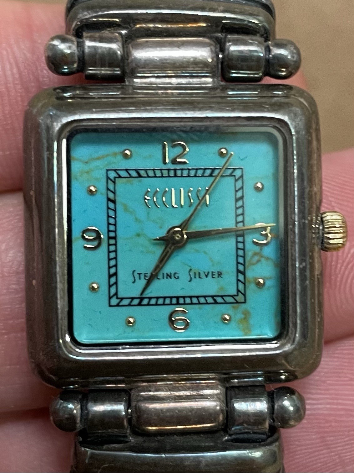 ECCLISSI Sterling Silver 925 Ladies Quartz Wrist Watch Turquoise Face 22490