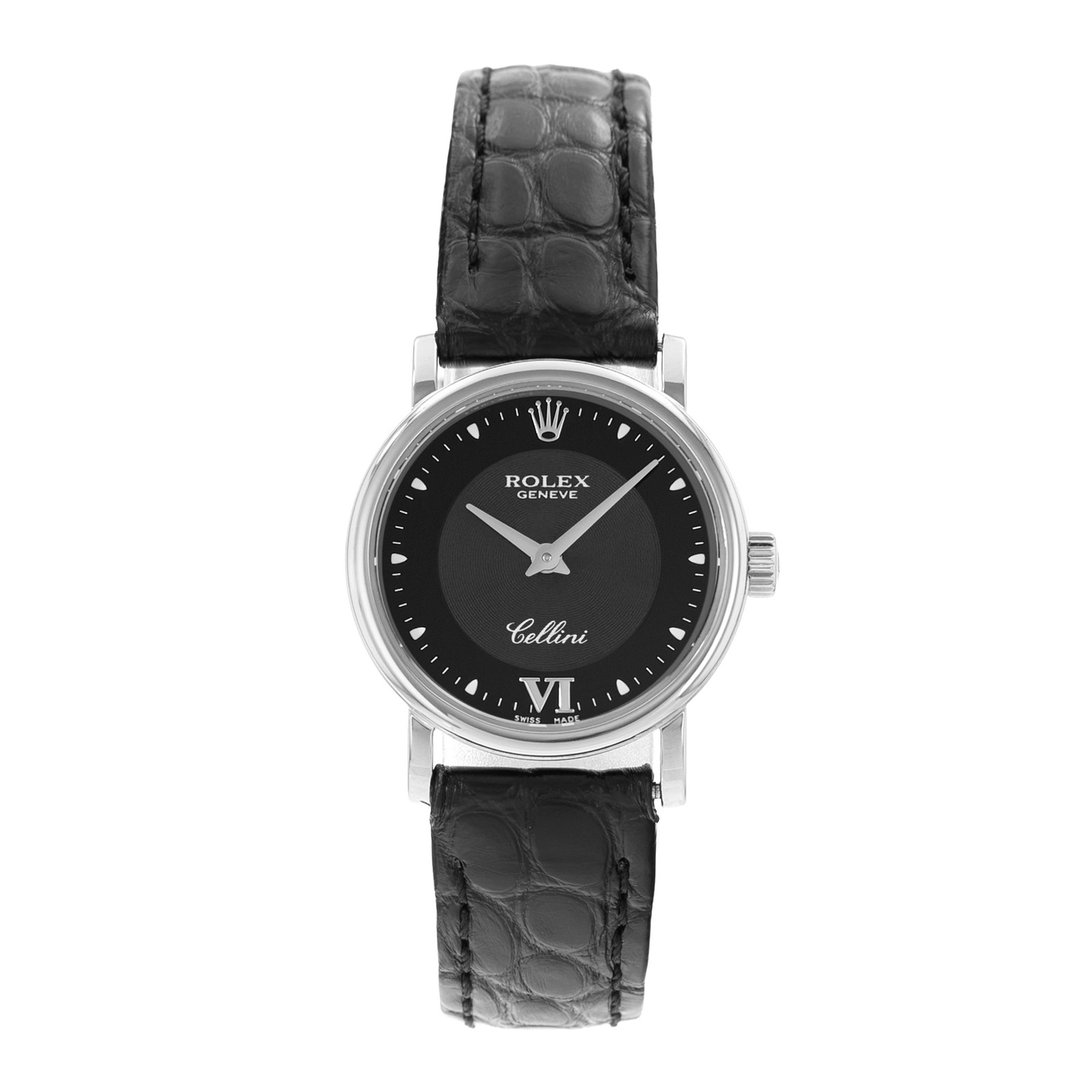 Rolex Cellini 6110 25mm Black Grey Dial 18k White Gold Ladies Watch
