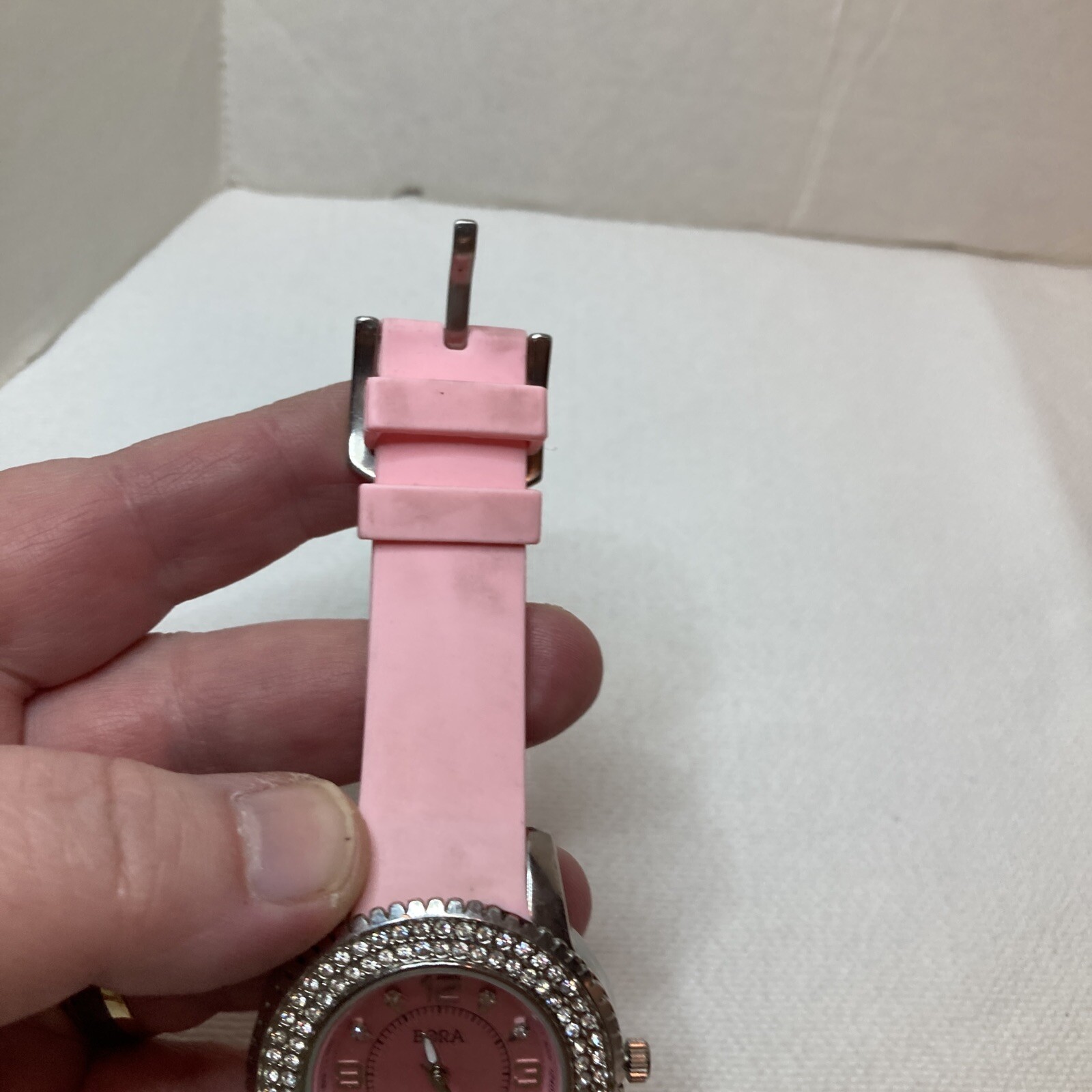 Ladies Working Pink Bling Bora Silicone Band Watch