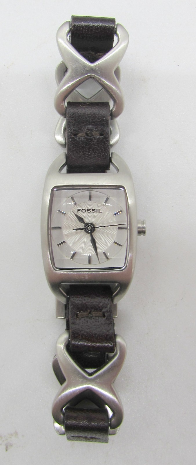 FOSSIL ES-1645 STAINLESS STEEL & LEATHER QUARTZ 17MM WRIST WATCH