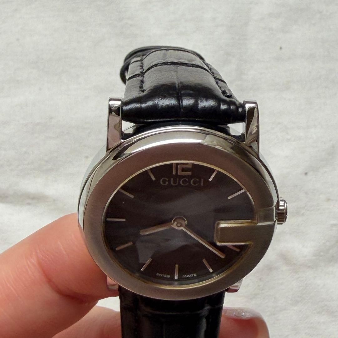 Gucci 101L Ladies Black Quartz Wristwatch Japan Polished 071659