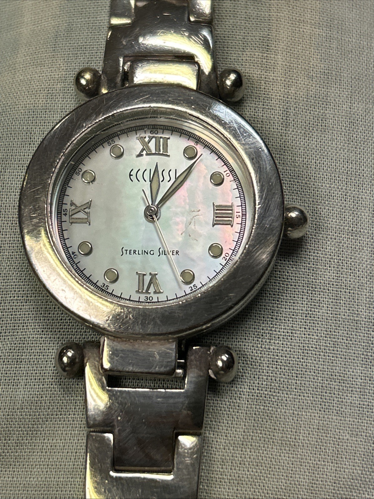 Solid 925 Ecclissi Sterling SilverWatchMother Of Pearl Dial Need Battery As Is