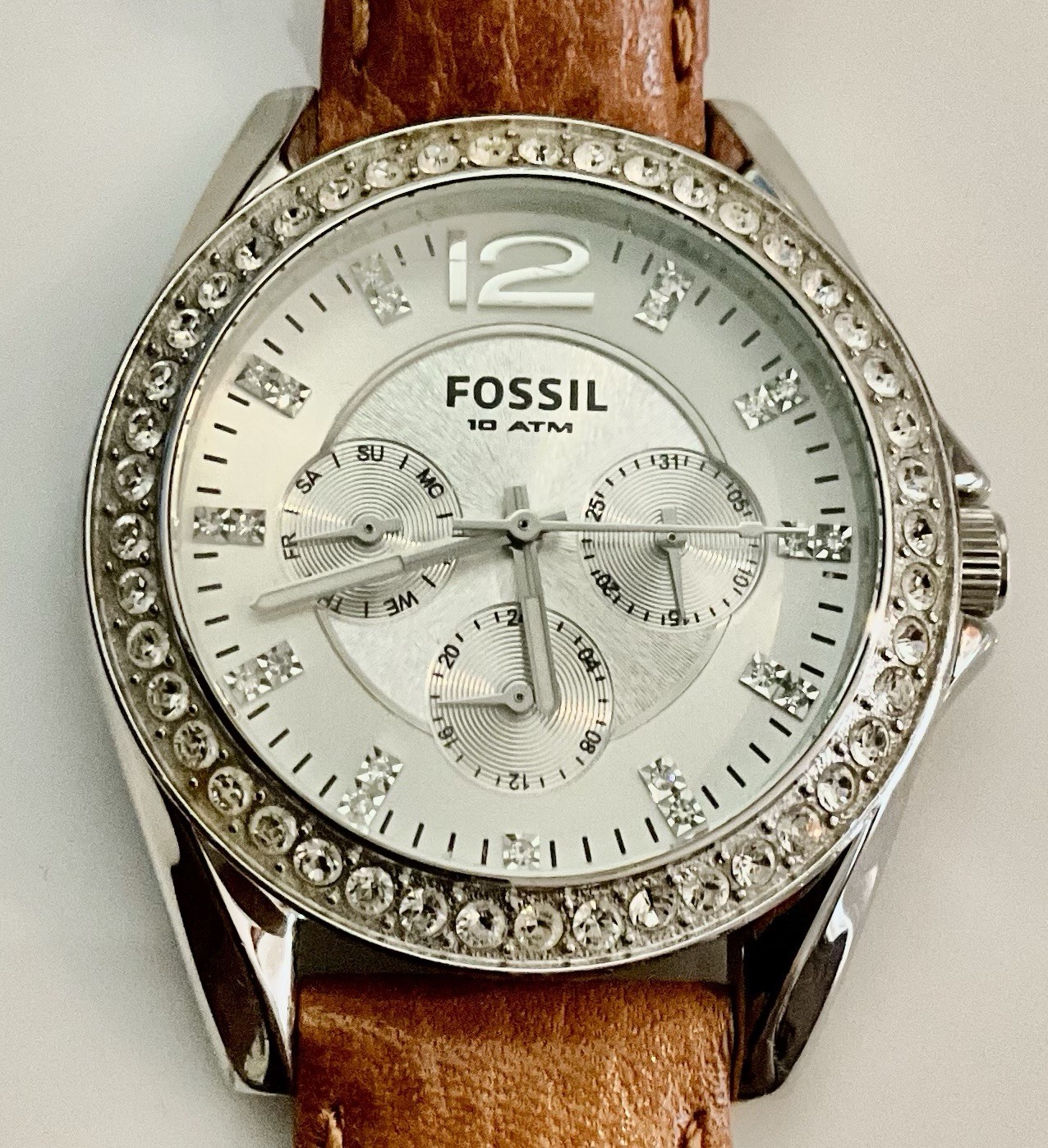 FOSSIL Watch ES-2344 Crystal White Rubber SILVER DIAL (NEL1161).