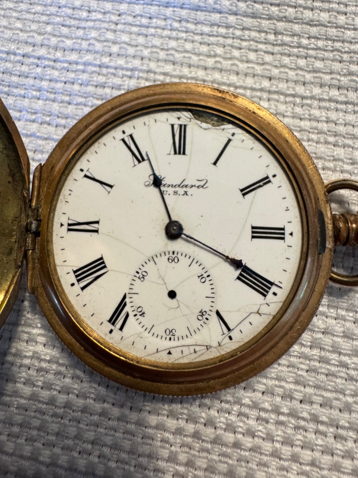 Antique NY Standard 6s Hunter Pocket Watch Cracked Dial Parts/Repair