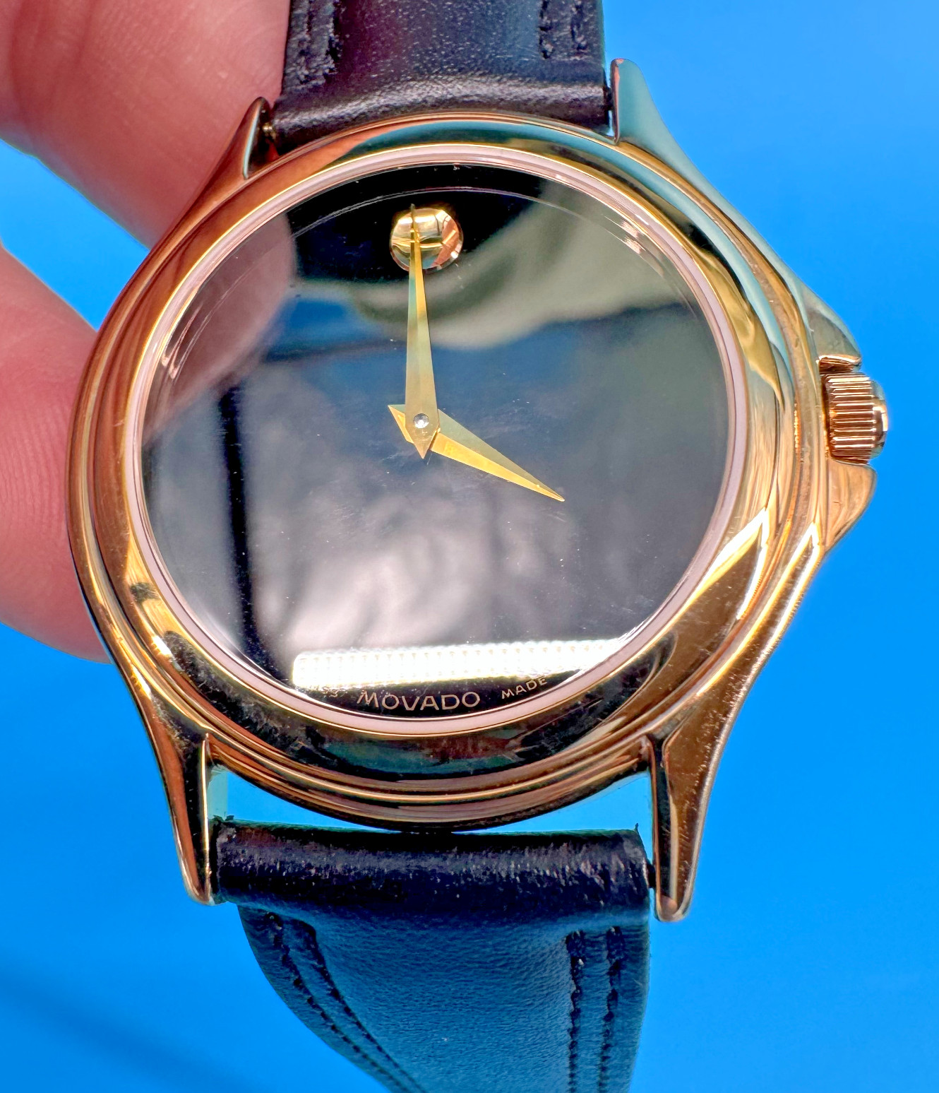 Movado New Museum Classic Sapphire Dial Leather Watch Museum Dial – Black Straps
