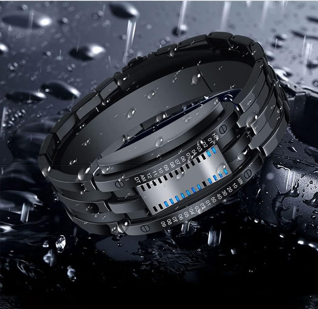 Men’s LED Digital Binary Watch Stainless Steel Waterproof Casual Fashion